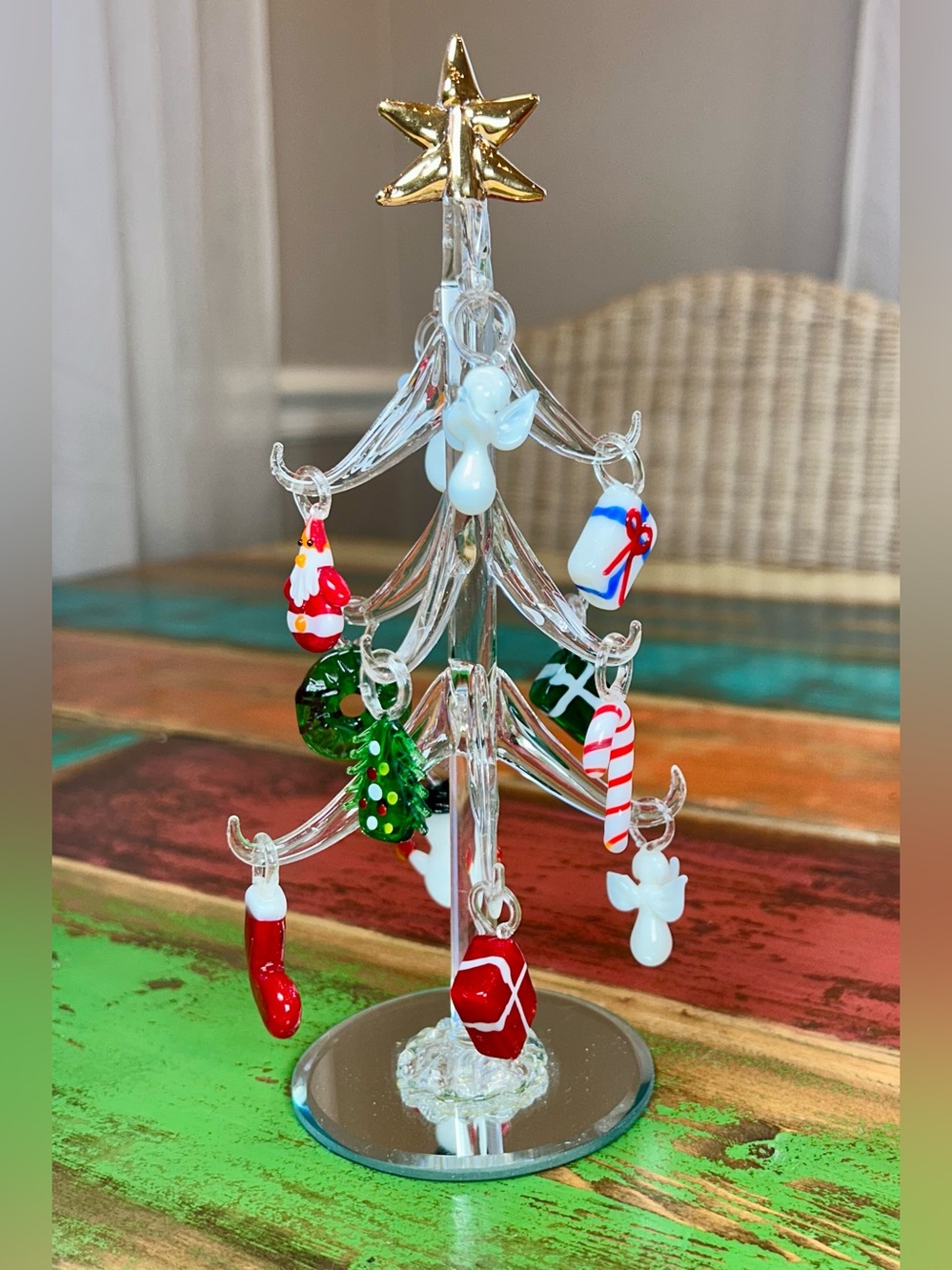 Vintage LS Arts Blown Glass Christmas Tree 8” & Ornaments Venezia Collection EUC